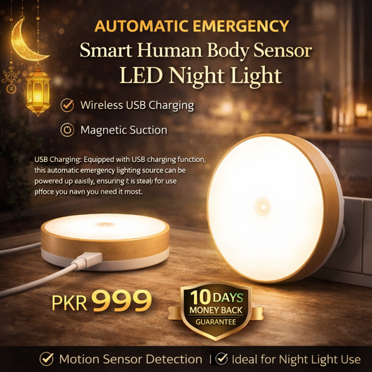 Automatic Emergency Smart Human Body Sensor LED Night Light with Wireless USB Charging and Magnetic Suction for Night Light Use