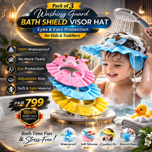 (Pack of 3) Washing Guard Bath Shield Visor Hat Eyes and Ears Head Protection Bath Shampoo Hat Waterproof Shower Cap for Kids Toddler
