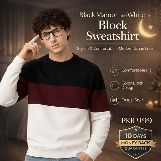 Black Maroon and White Block Sweatshirt