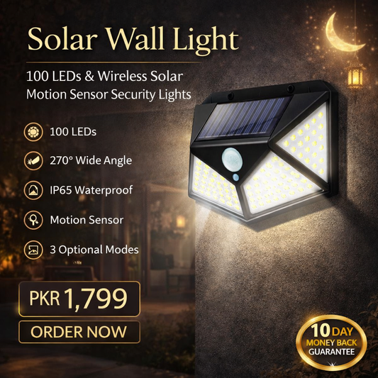 Solar Wall Light with 100 LEDs and Wireless Solar Motion Sensor Security Lights with 270° Wide Angle IP65 Waterproof and 3 Optional Mode for Garden Patio Yard Front Door Garage Porch