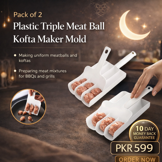 (Pack of 2) Plastic Triple Easy To Use Meat Ball Kofta Maker Mold for kitchen